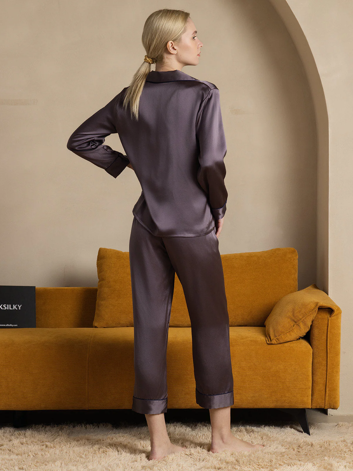 Pure Silk Long Sleeve Button Up Women's Pajamas Set - Image 8