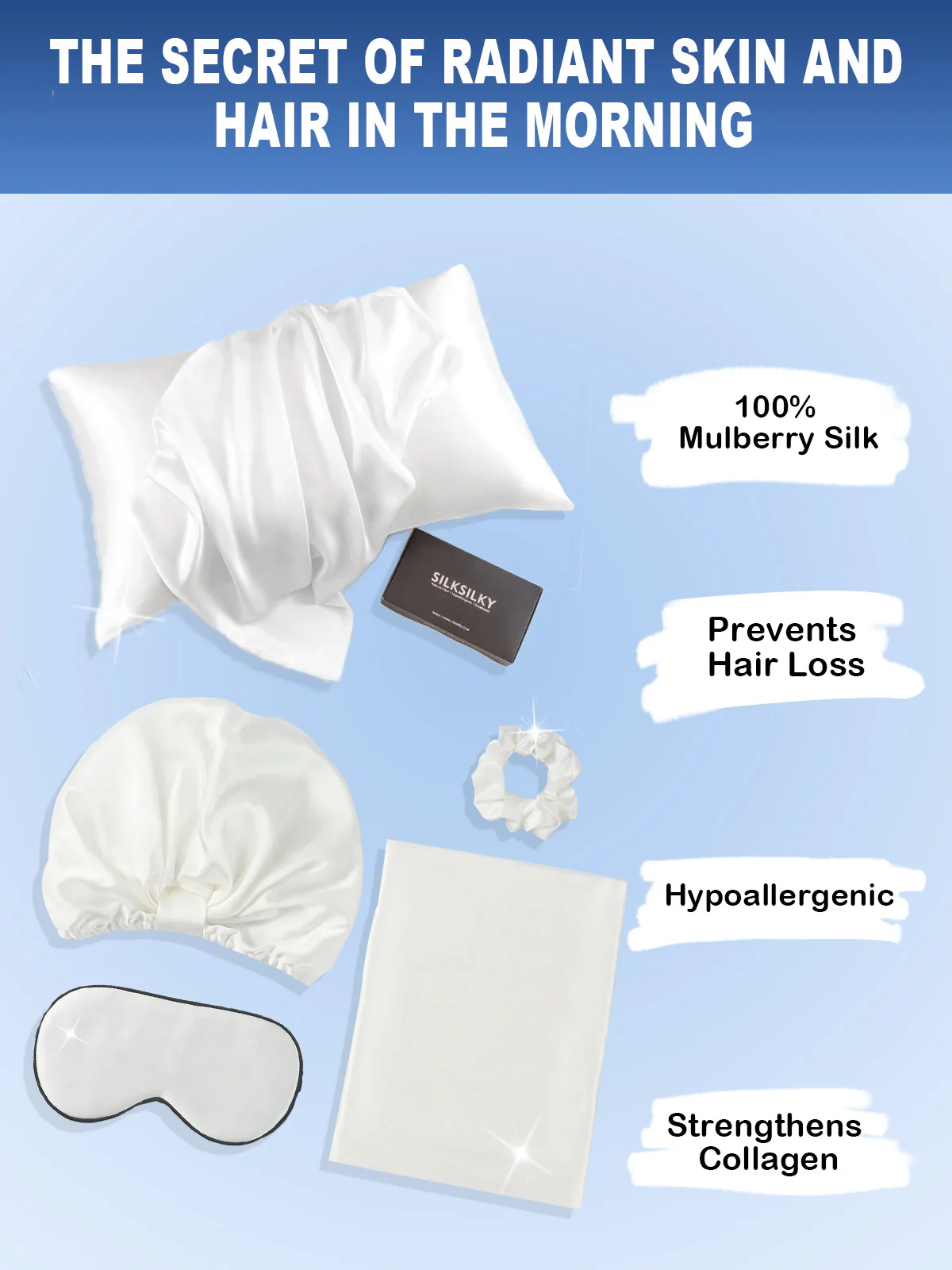 22Momme 4Pcs Set Silk Skin-Friendly Beauty Sleep Set - Image 11