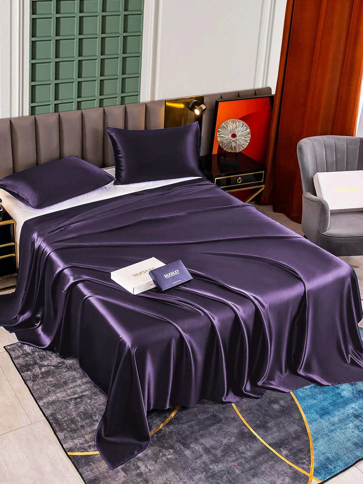 22Momme 3Pcs Silk Set Flat Sheet+2x Pillowcases - Image 74