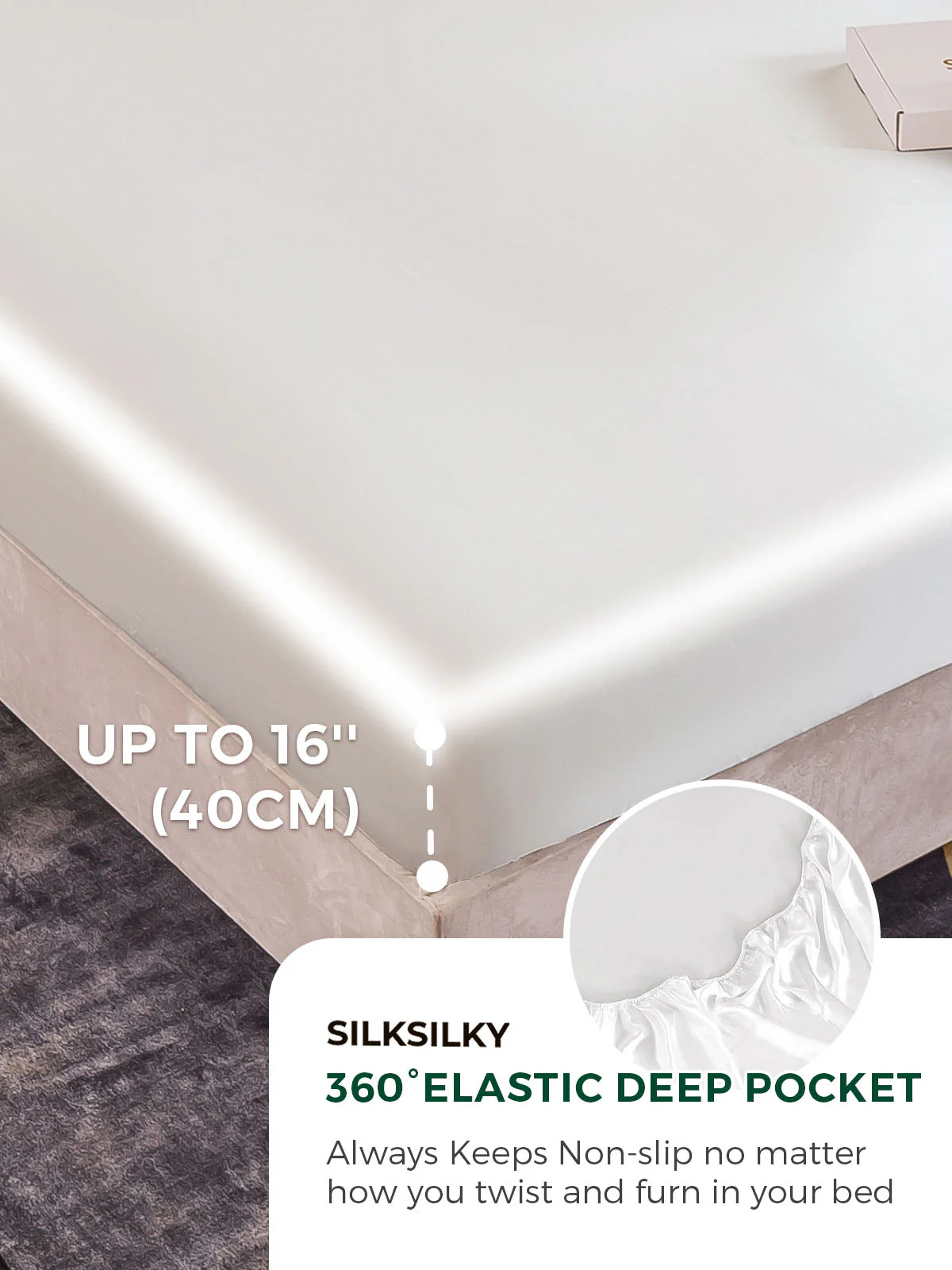 22Momme Silk 4Pcs Set Fitted&Flat Sheets+2x Pillowcases - Image 12