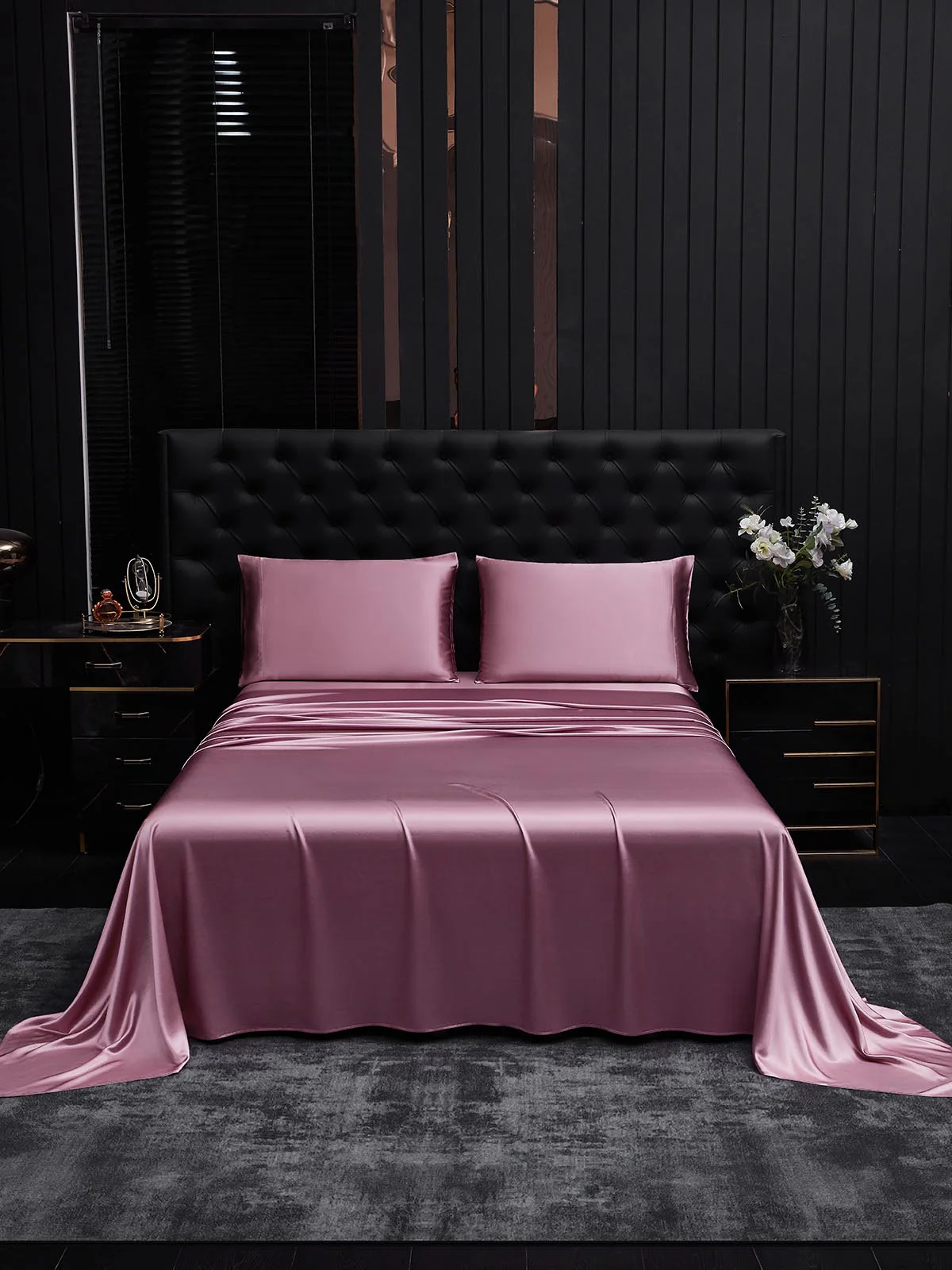 22Momme Silk 4Pcs Set Fitted&Flat Sheets+2x Pillowcases - Image 72