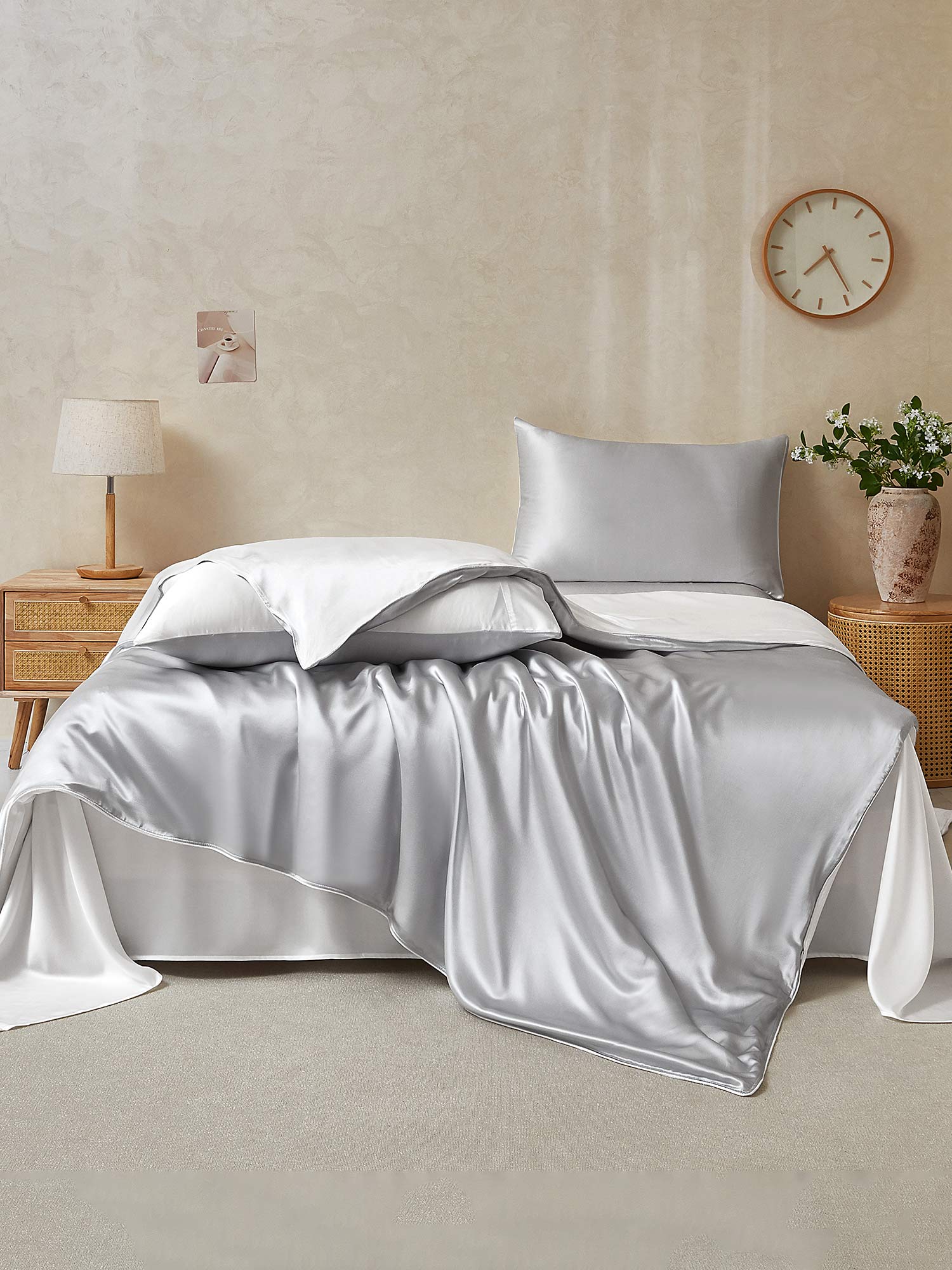 22Momme 4Pcs Silk Set Duvet Cover+Flat Sheet+2x Pillowcases - Image 73