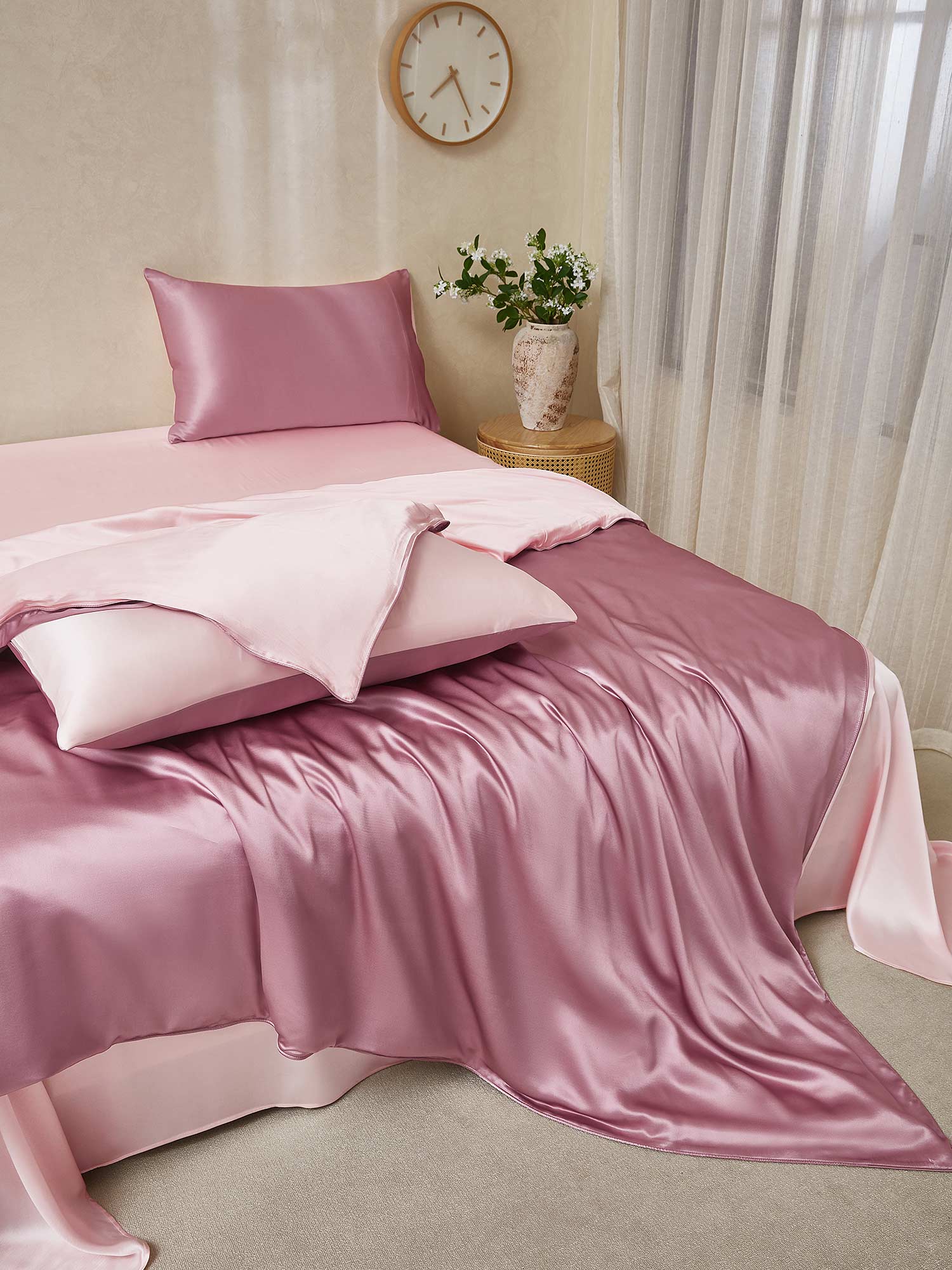 22Momme 4Pcs Silk Set Duvet Cover+Flat Sheet+2x Pillowcases - Image 79