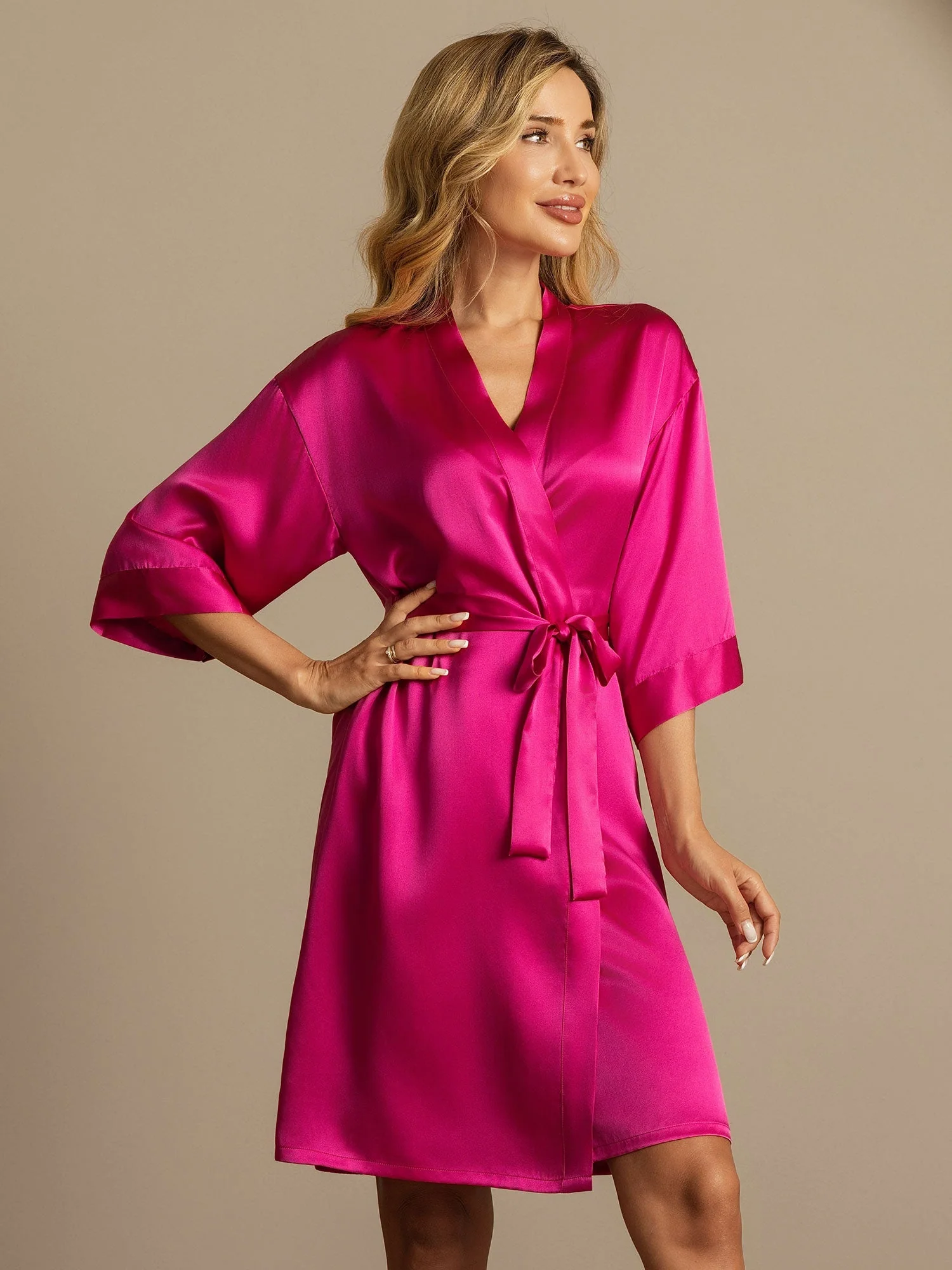 Pure Silk 3/4 Sleeve Women's Kimono Wrap Robe - Image 34