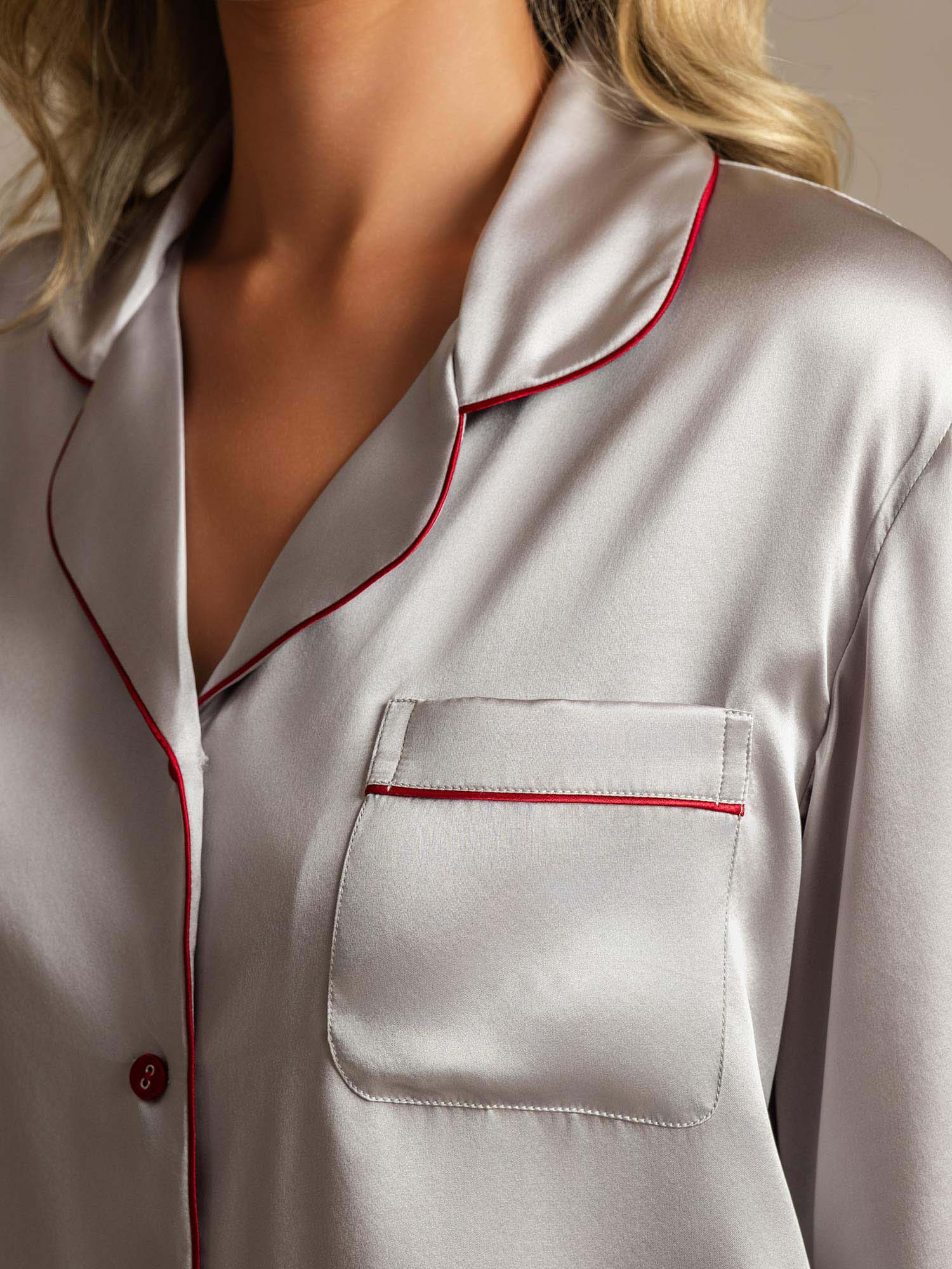 Women's Pure Silk Long Sleeve Notch Collar Pajamas Set - Image 85