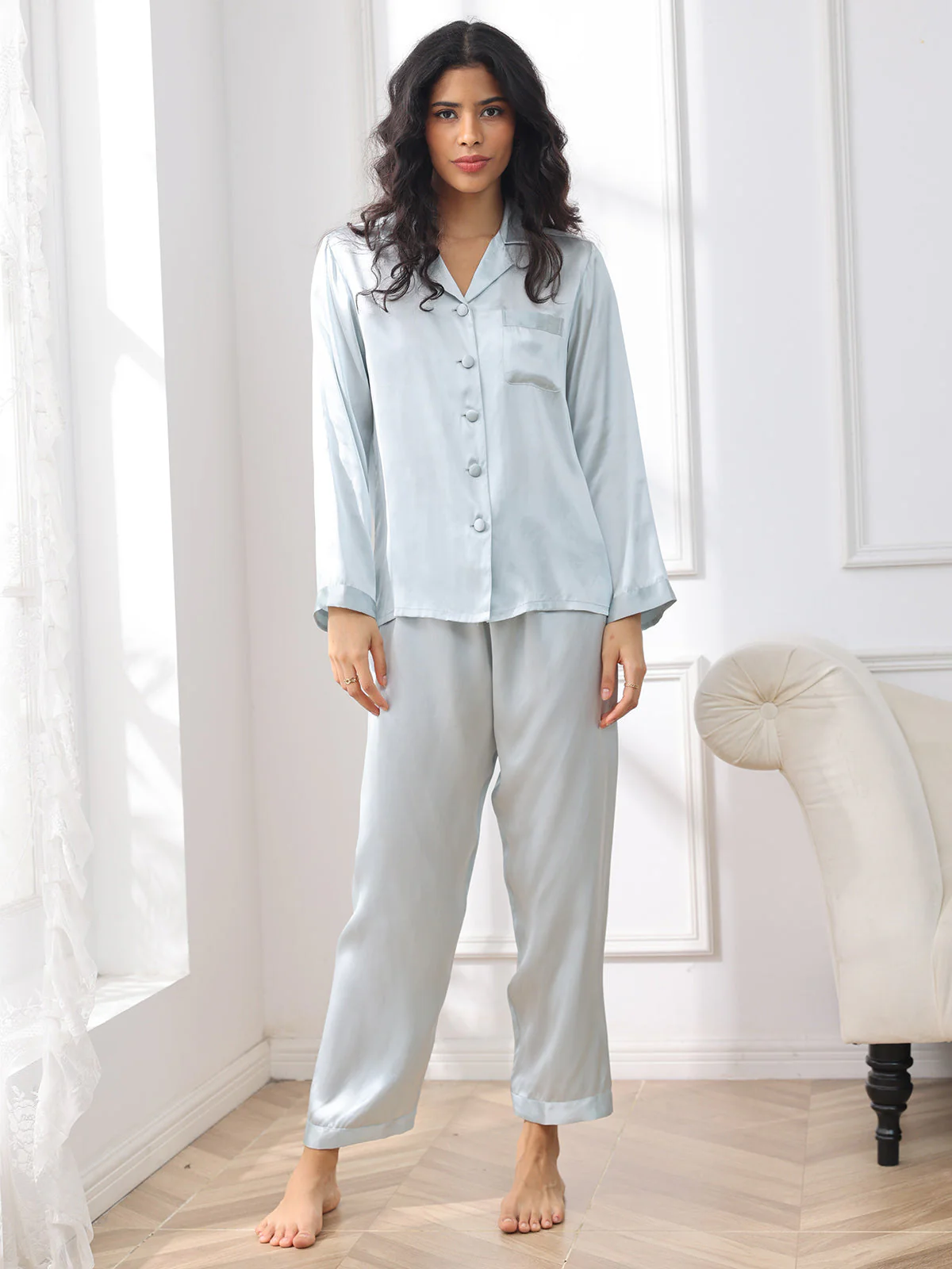 Women's Pure Silk Long Sleeve Pajamas Set - Image 3