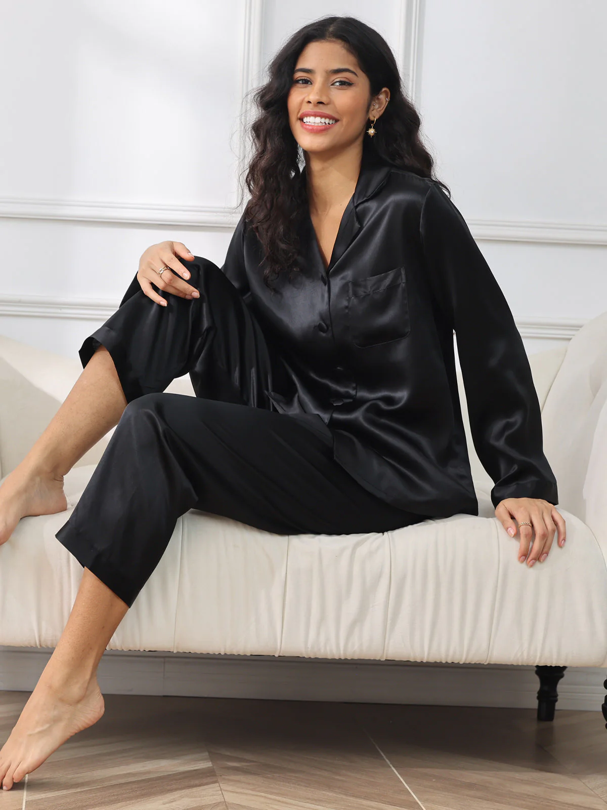 Women's Pure Silk Long Sleeve Pajamas Set - Image 32