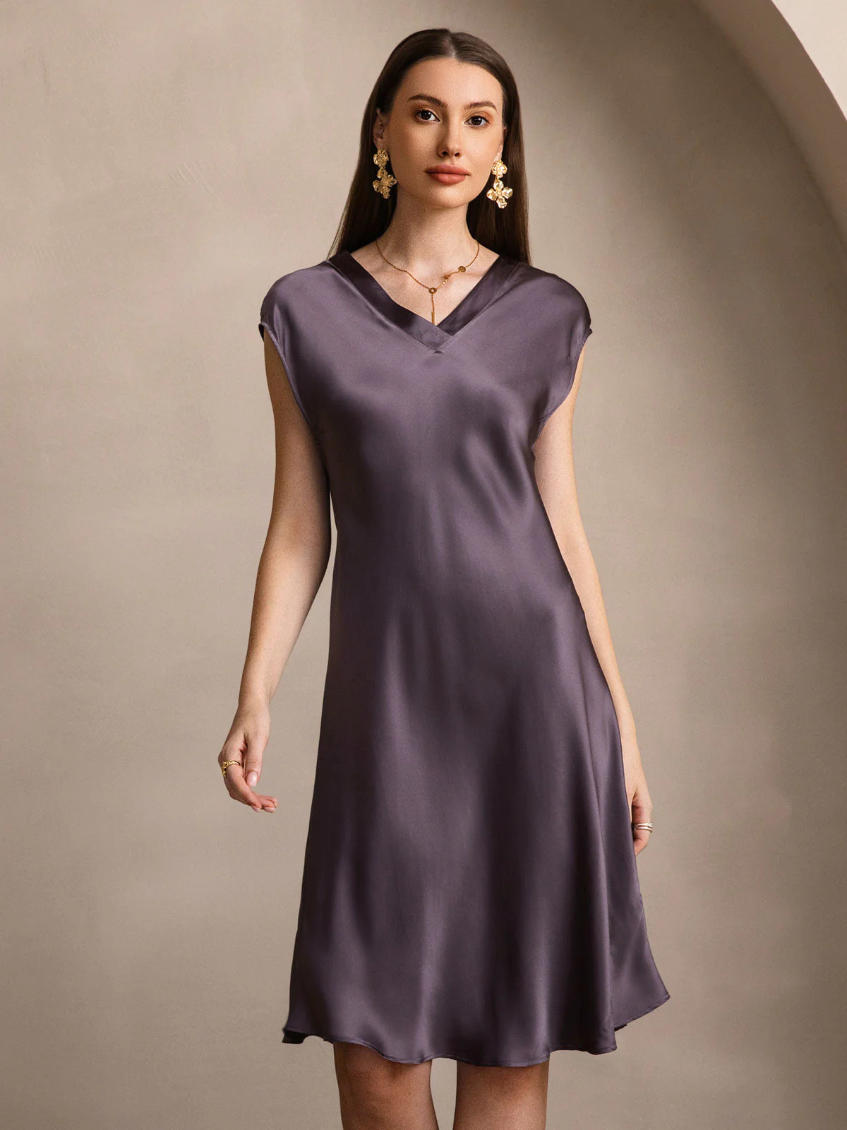 Pure Silk Cap Sleeve V-neck Nightgown - Image 22