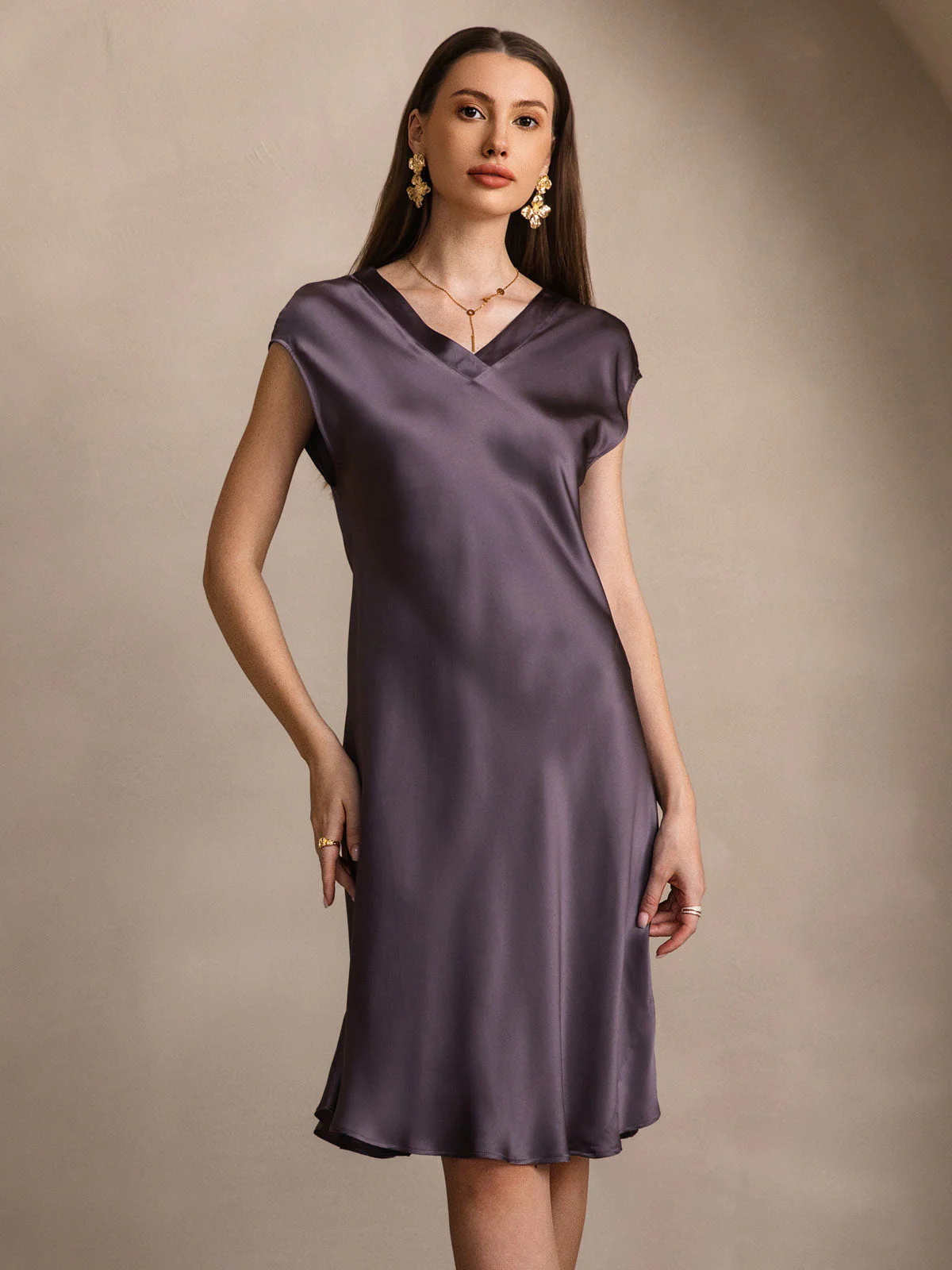 Pure Silk Cap Sleeve V-neck Nightgown - Image 23