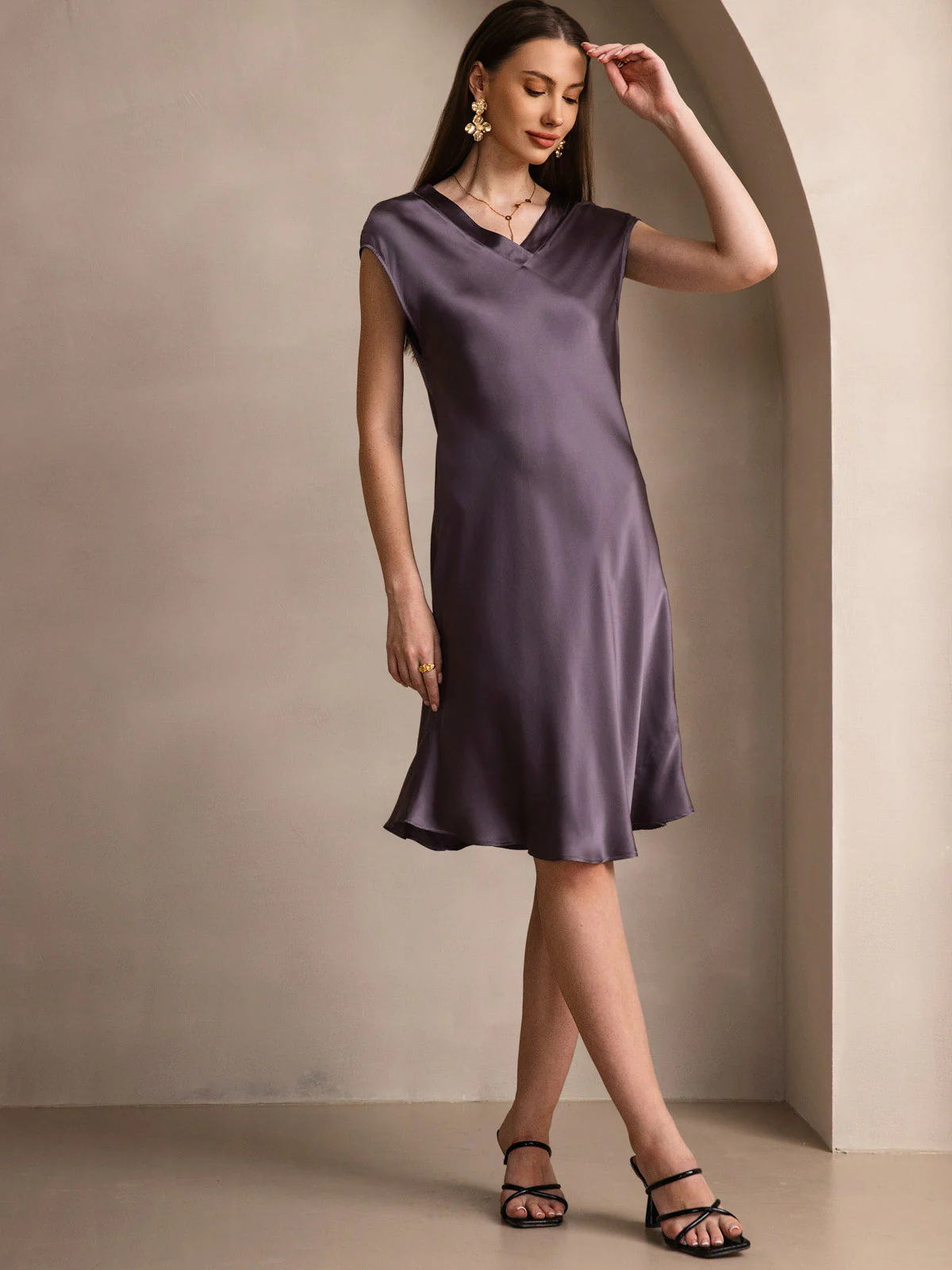 Pure Silk Cap Sleeve V-neck Nightgown - Image 24