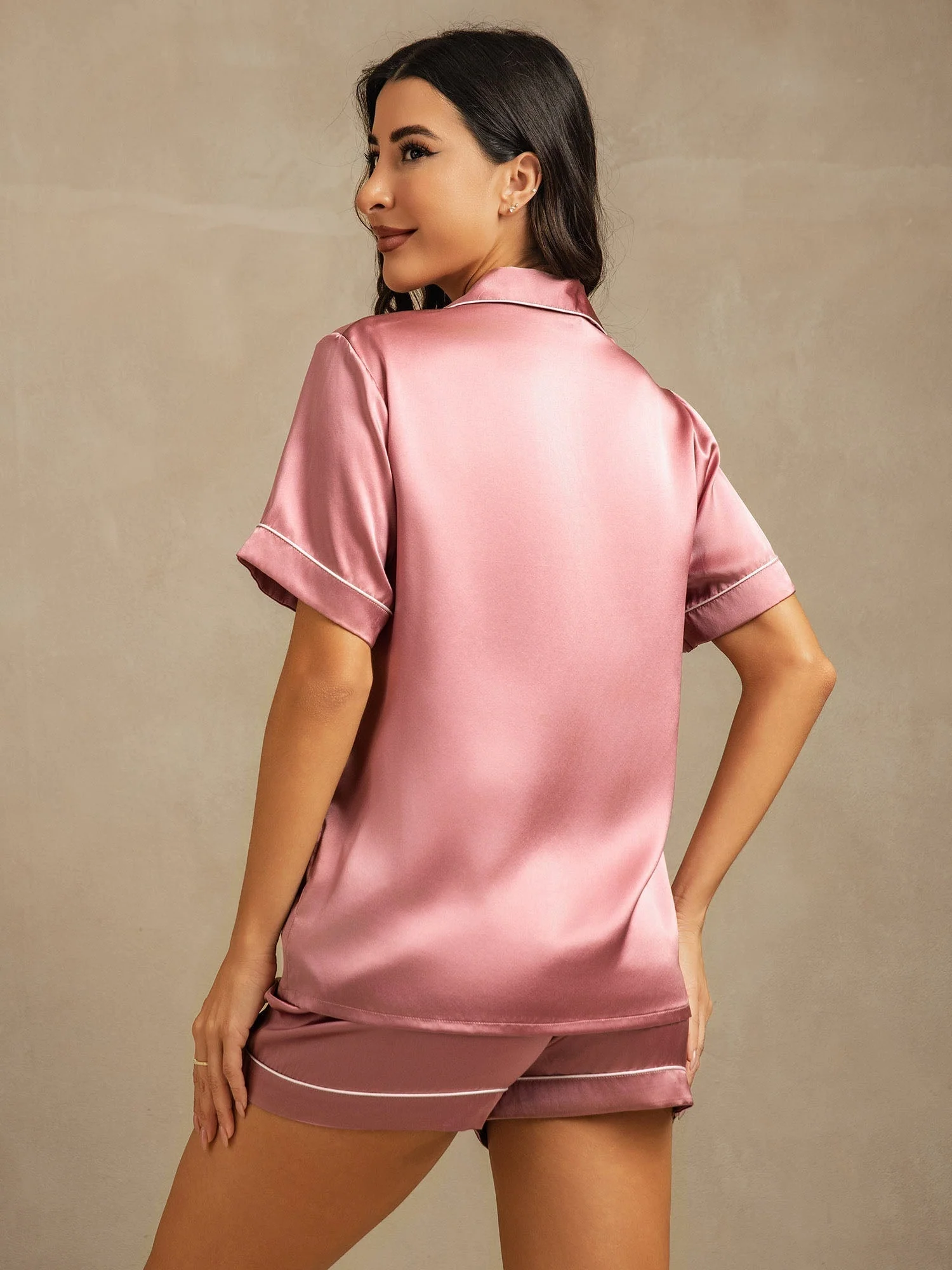 Women's Pure Silk Short Sleeve Notch Collar Pajamas Set - Image 46