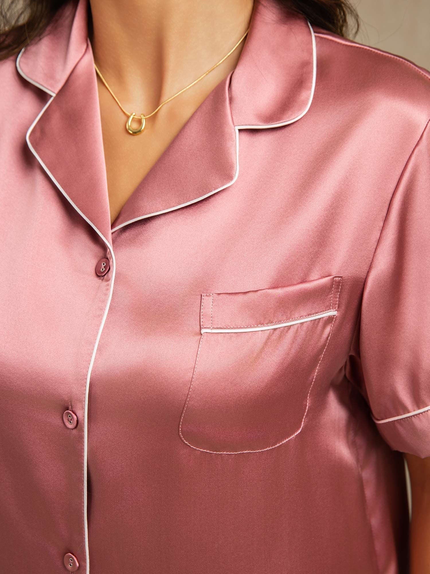 Women's Pure Silk Short Sleeve Notch Collar Pajamas Set - Image 49