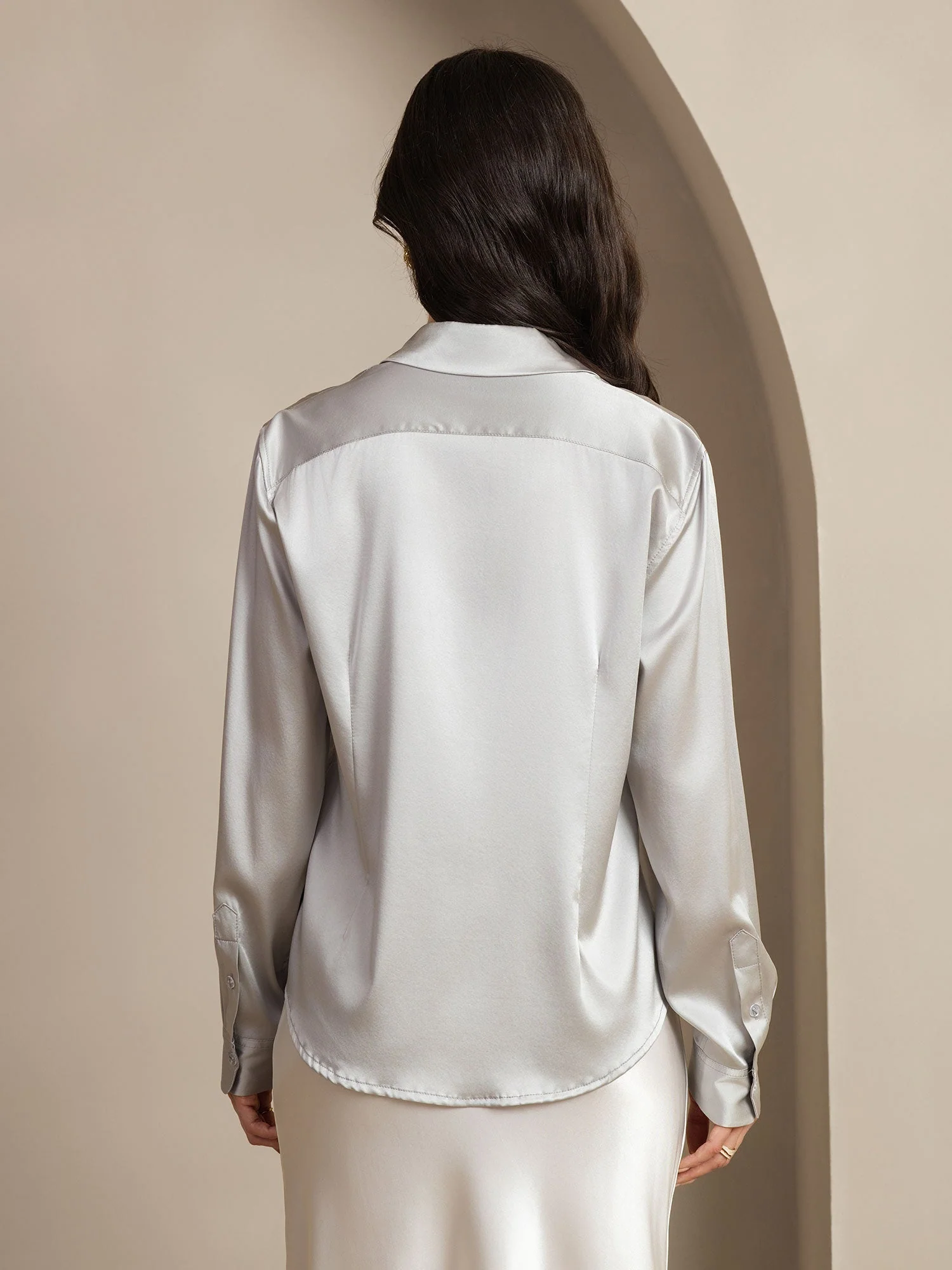 19Momme Silk Long Sleeve Lapel Collar Women's Shirt with Button Up Design - Image 123