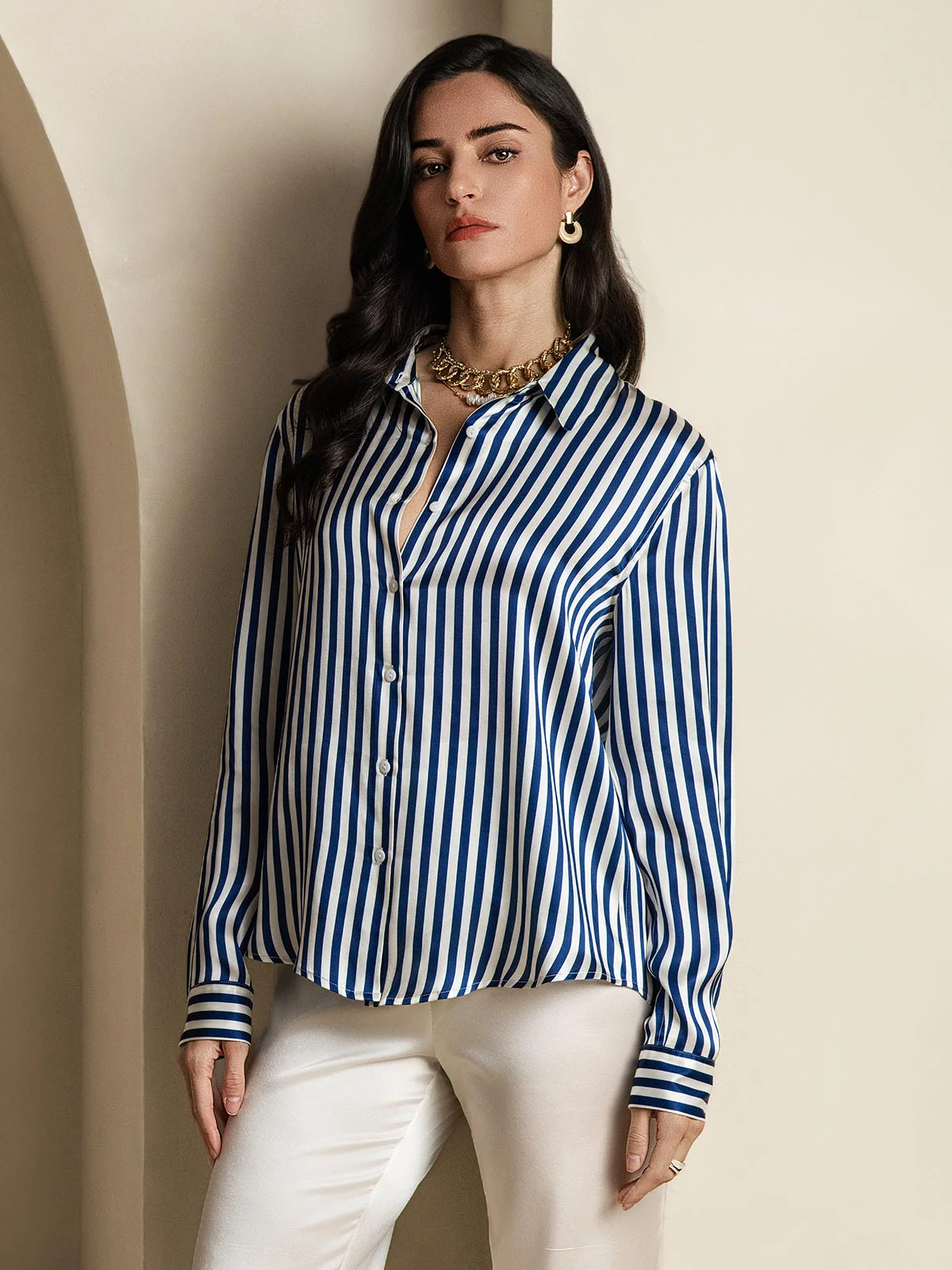 19Momme Silk Long Sleeve Lapel Collar Women's Shirt with Button Up Design - Image 21