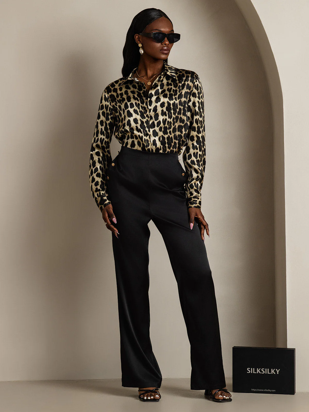 19Momme Silk Long Sleeve Lapel Collar Women's Shirt with Button Up Design - Image 56