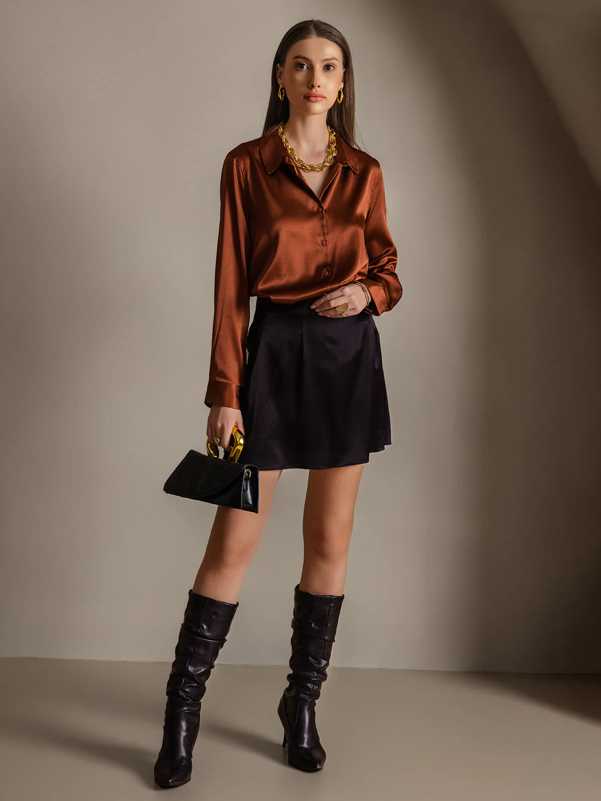 19Momme Silk Long Sleeve Lapel Collar Women's Shirt with Button Up Design - Image 61