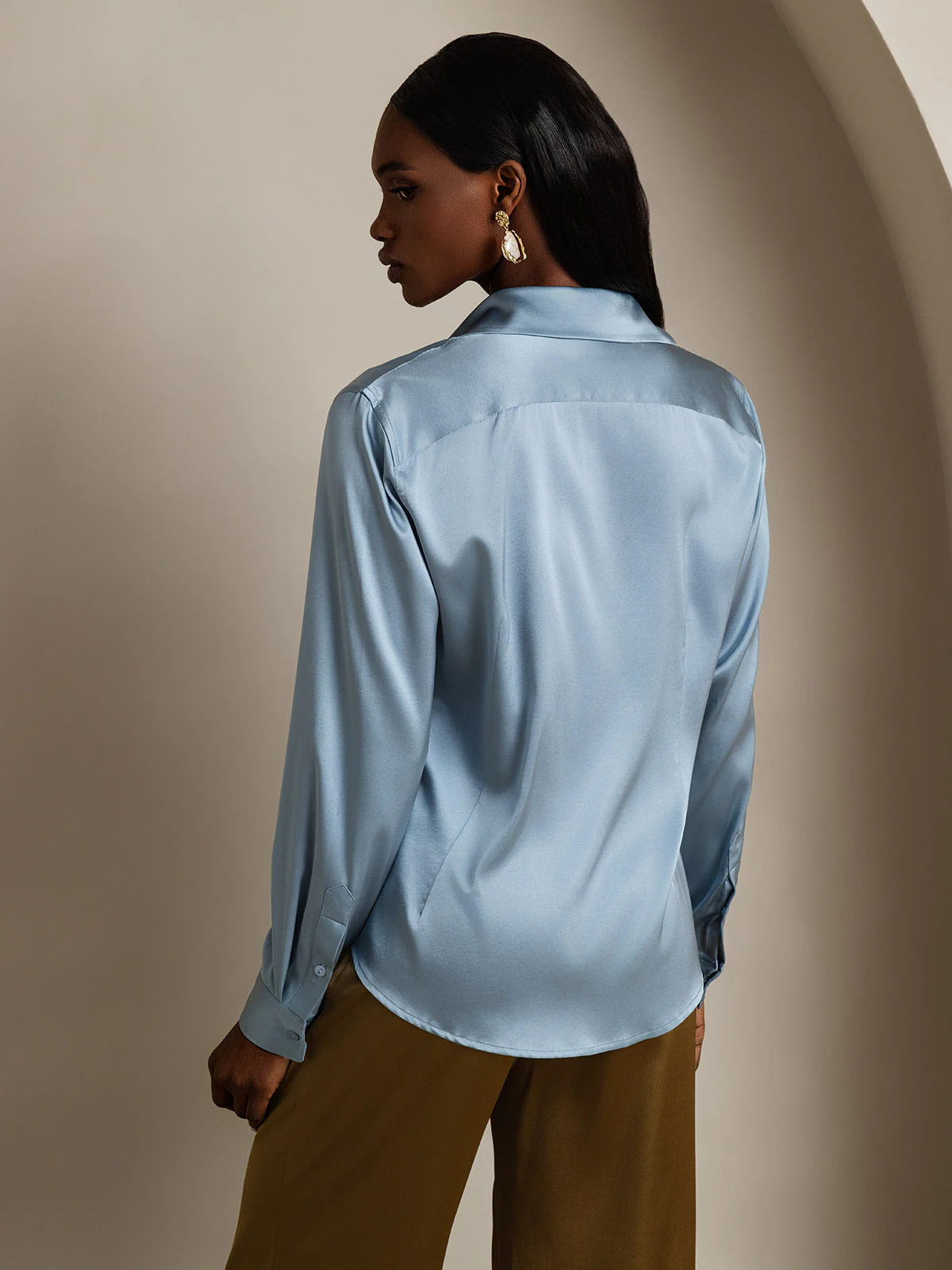 19Momme Silk Long Sleeve Lapel Collar Women's Shirt with Button Up Design - Image 64