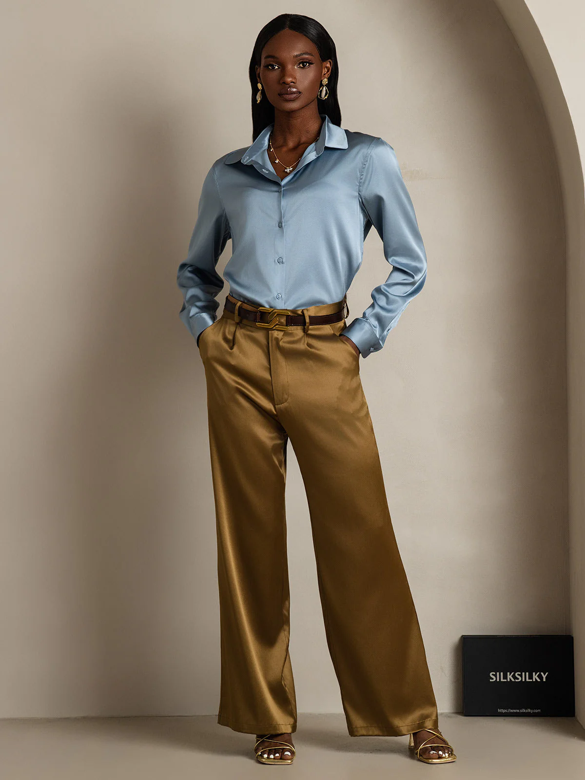 19Momme Silk Long Sleeve Lapel Collar Women's Shirt with Button Up Design - Image 68