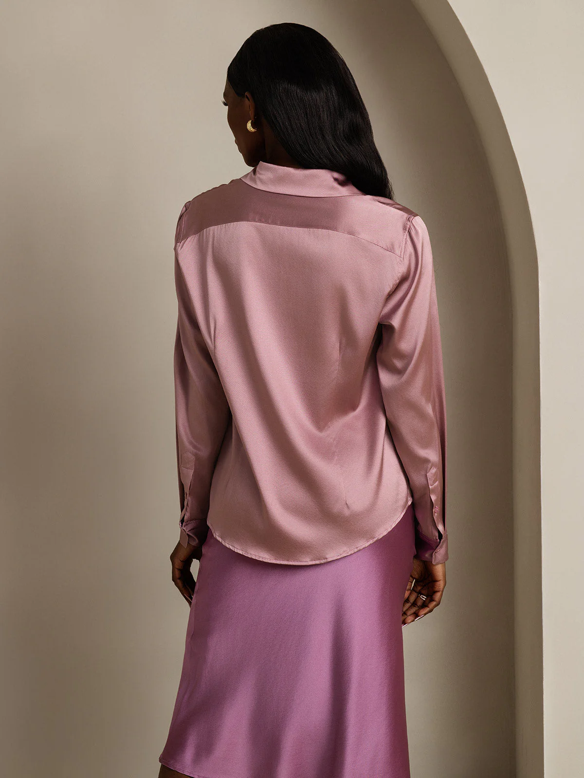 19Momme Silk Long Sleeve Lapel Collar Women's Shirt with Button Up Design - Image 79