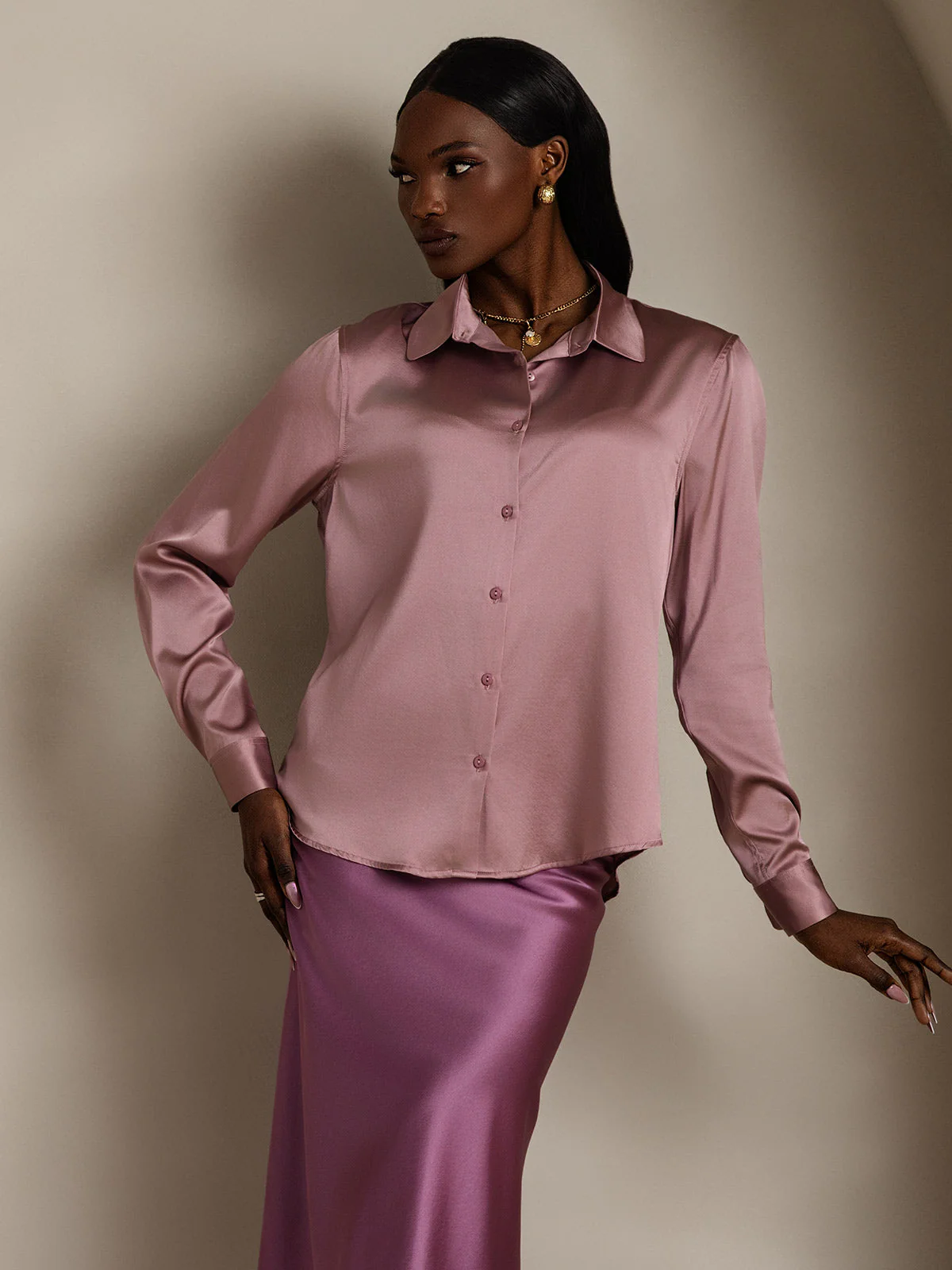 19Momme Silk Long Sleeve Lapel Collar Women's Shirt with Button Up Design - Image 81
