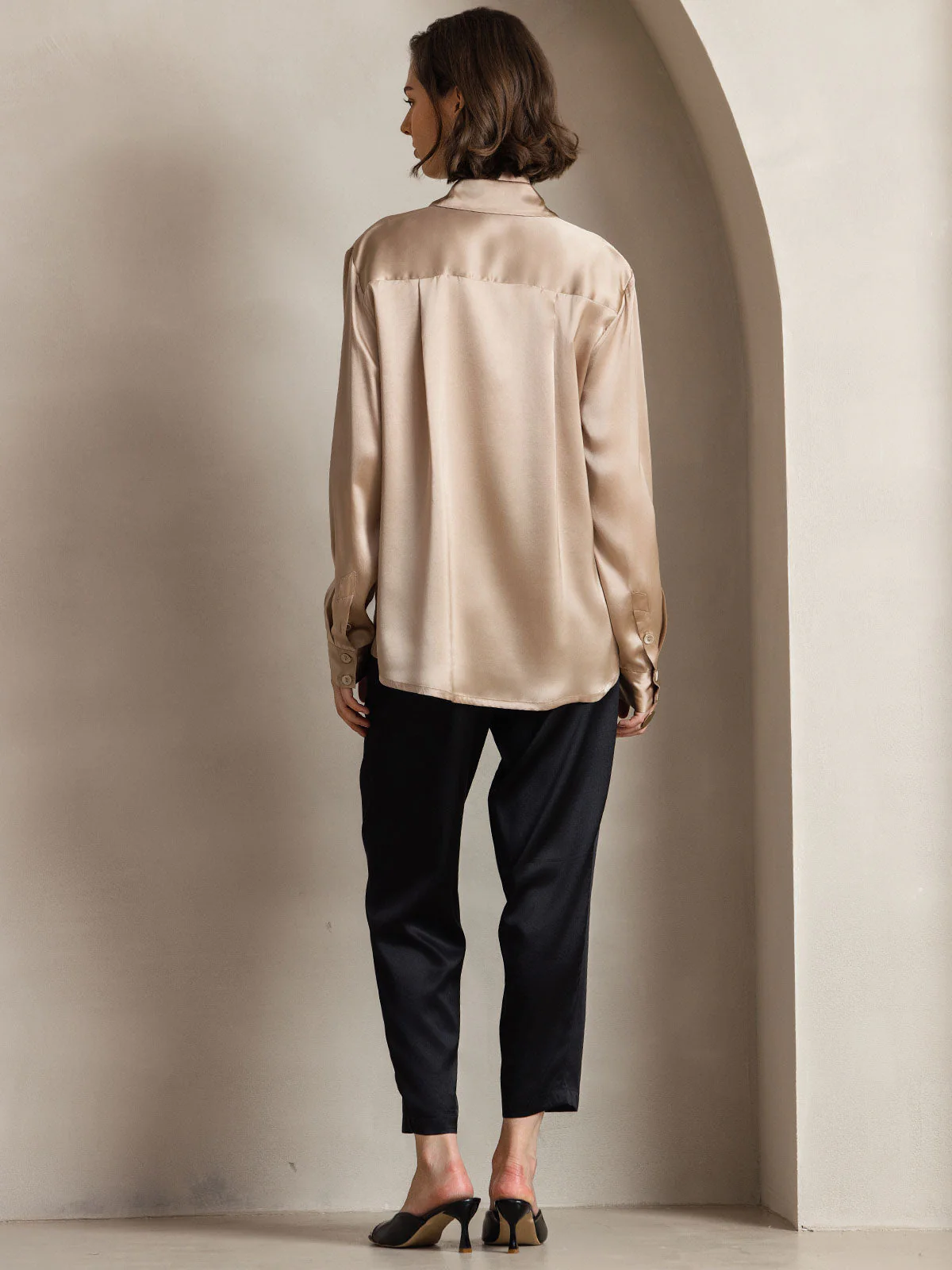 19Momme Silk Long Sleeve Lapel Collar Women's Shirt with Button Up Design - Image 87