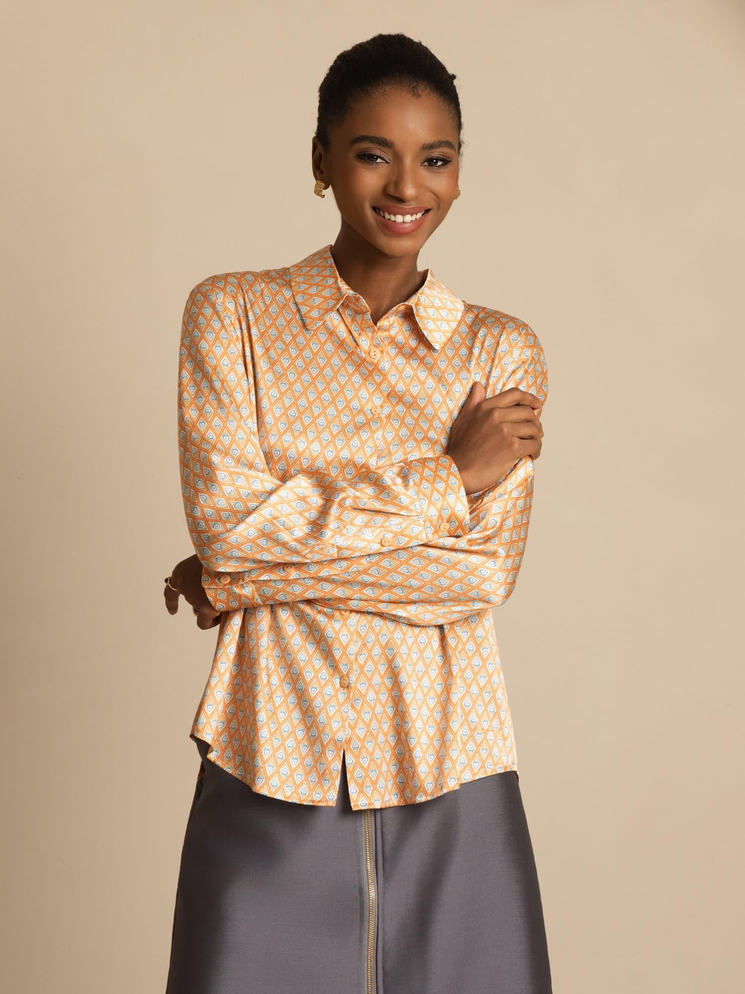 19Momme Silk Long Sleeve Lapel Collar Women's Shirt with Button Up Design - Image 98