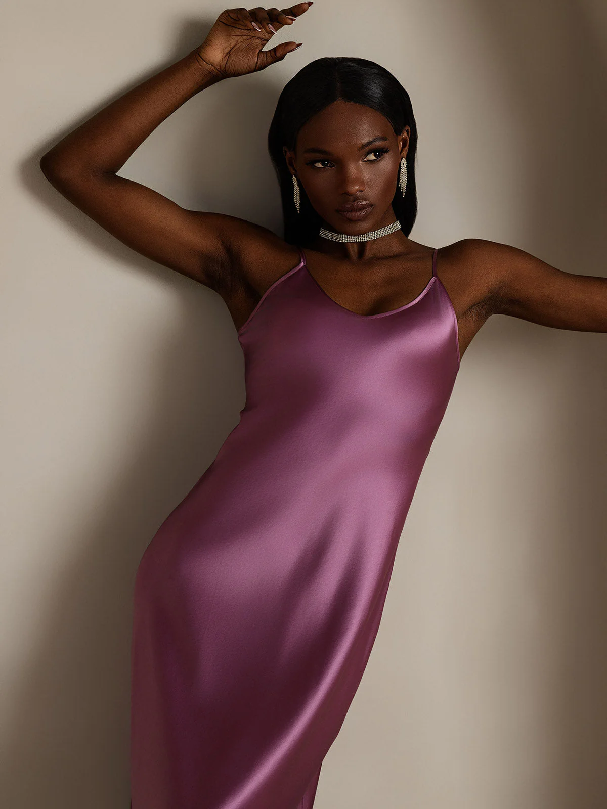 Women's Pure Silk Spaghetti Strap V-neck Midi Nightgown - Image 55