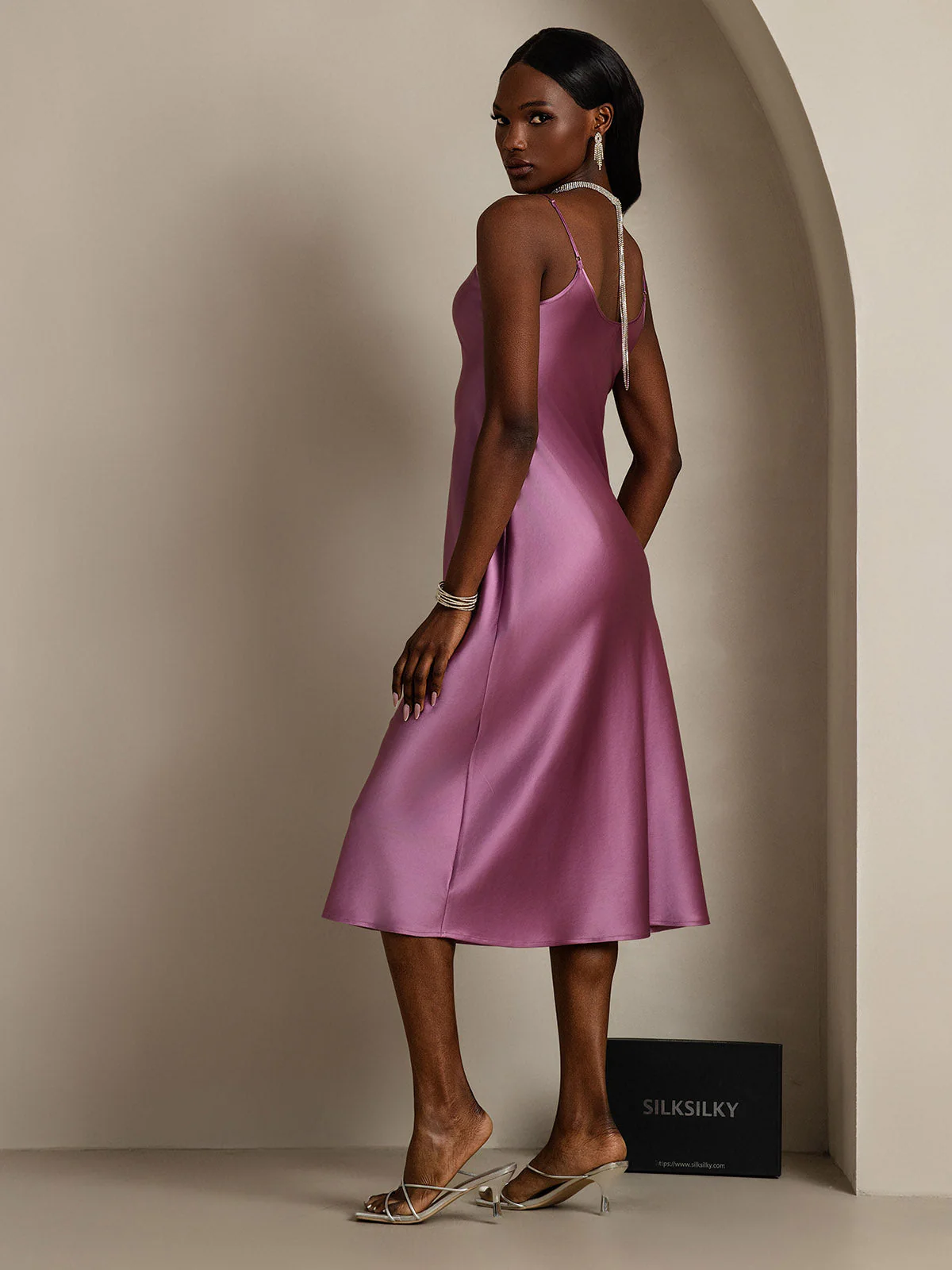 Pure Silk Spaghetti Strap Midi Dress - Image 15