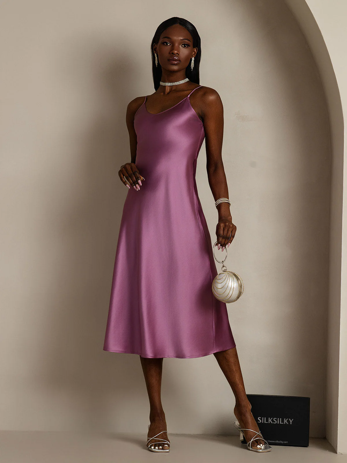 Pure Silk Spaghetti Strap Midi Dress - Image 20